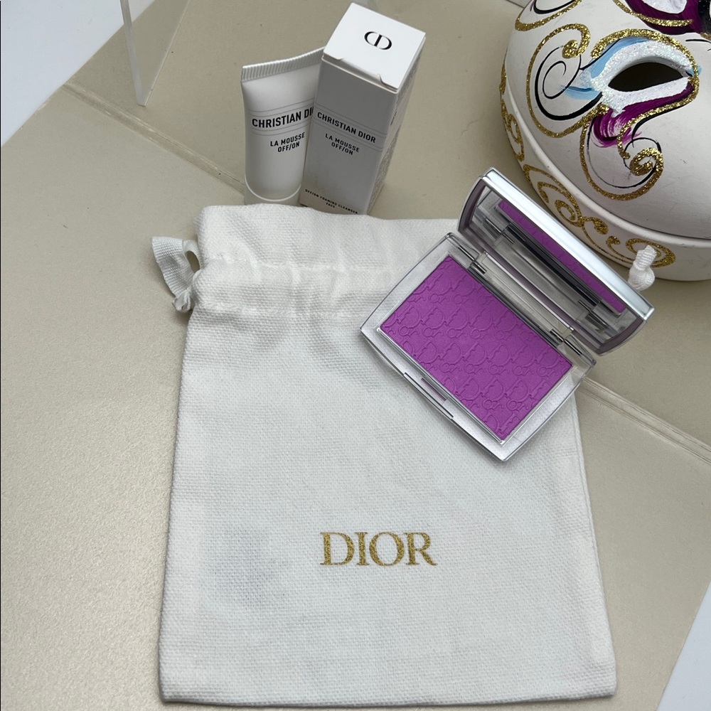 Dior Bundle: Rosy Glow Blush 063 Pink Lilac,La Mousse Off/On& Dior Dust Bag NWOT - Picture 5 of 16
